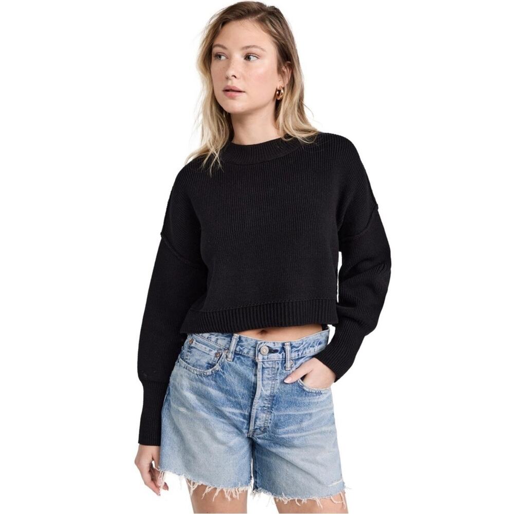 Free People Easy Street Crop Sweater Women’s Small Black Casual Beach City Chic